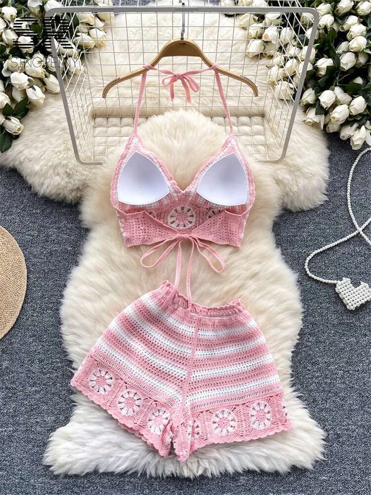비치 휴가 니트 2피스 수트 여성 크롭탑 홀터 슬리브리 - Cami Top Lace 리뷰 및 가격